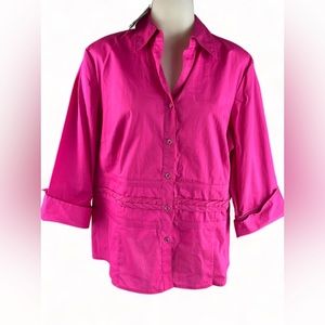 Peck And Peck Collection Magenta Button Top 3/4 Sleeve Shirt Size XL